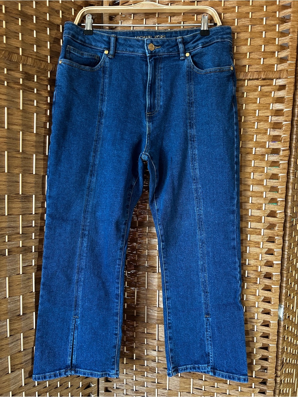 Michael Kors High Rise Dark Wash Crop Jeans Front Slit Hem Size 12